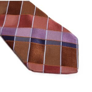 Ike Behar Mens Tie Rust Purple‎ Blue Tan Check Woven Silk Necktie Dressy Career